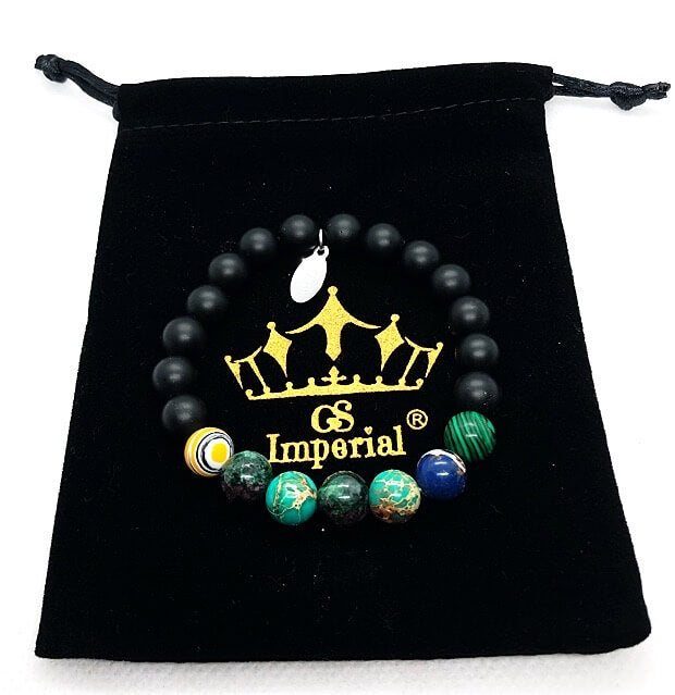 GS Imperial® Dames Armband | Natuursteen Armband Vrouwen Met Agaat, Lapis Lazuli, Malachiet & Chrysocolla Kralen - GS Imperial®