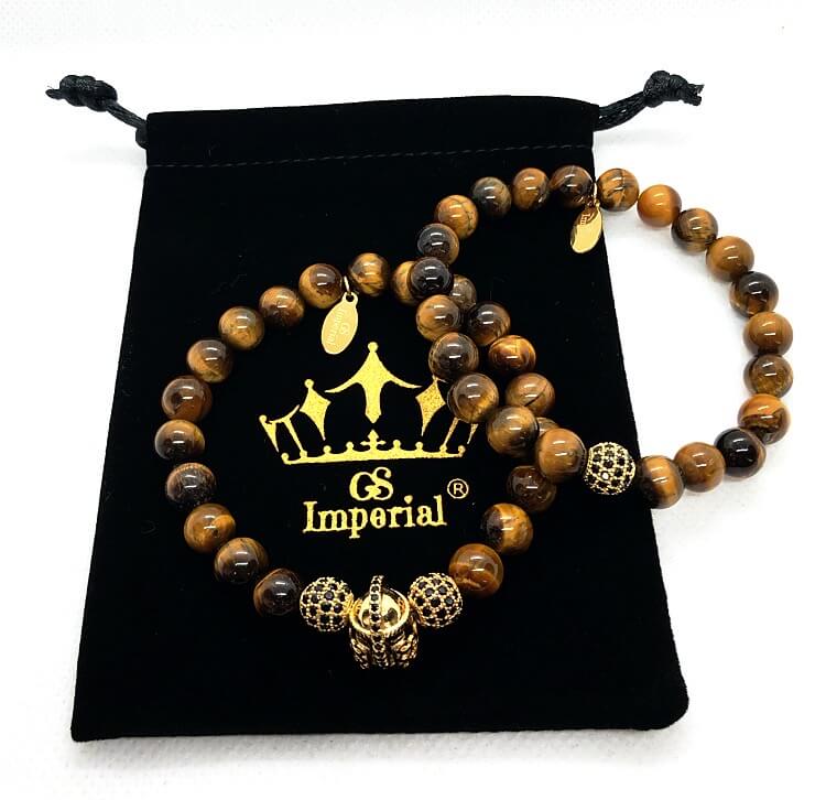 GS Imperial® Heren Armbanden Set | Natuursteen Armbanden Set Mannen Met Romeinse Helm & Tijgeroog Kralen - GS Imperial®